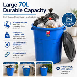 PLASTIC 70L DUSTBIN WITH LID | 1134MEGA - Image 