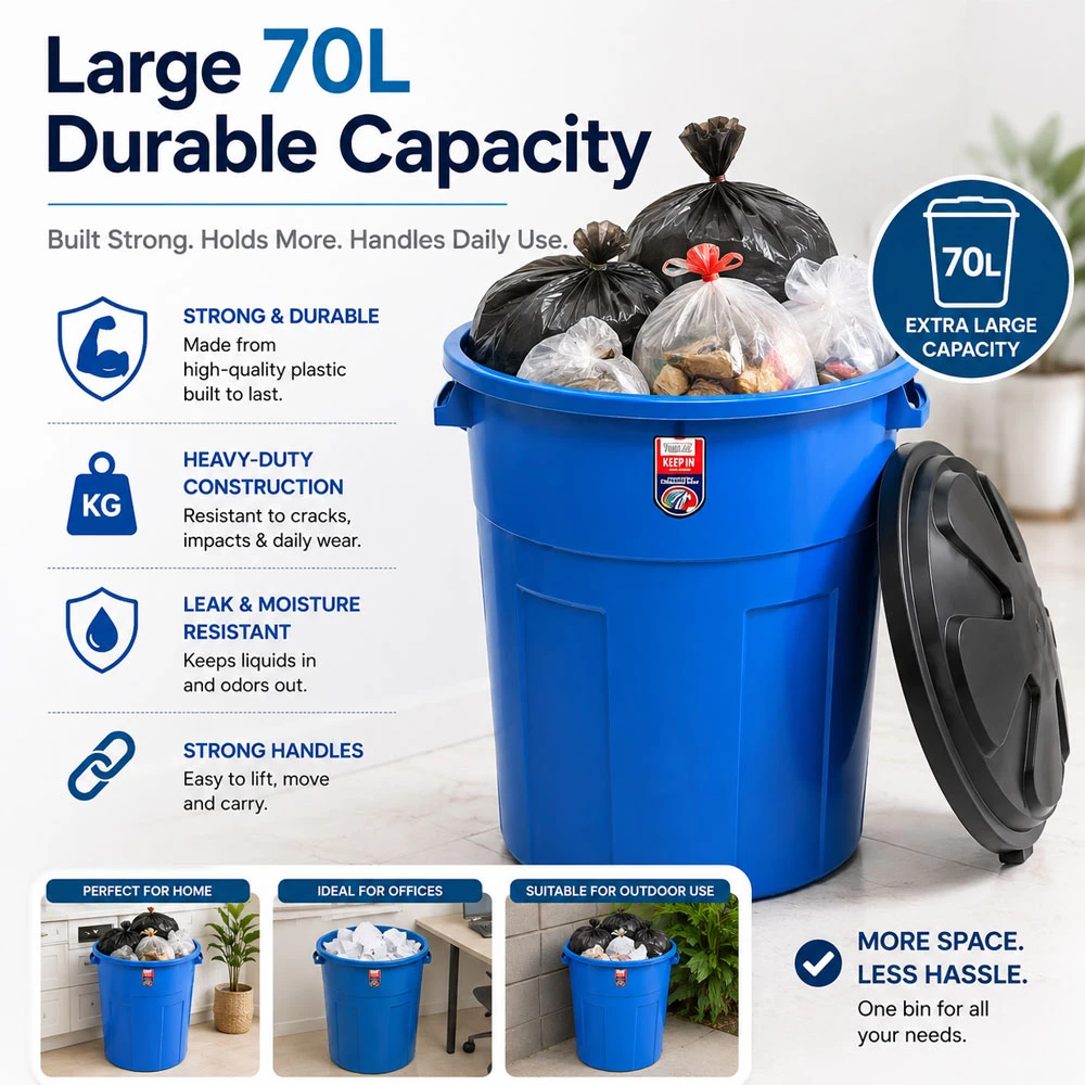 70L Plastic Trash Bin with Lid