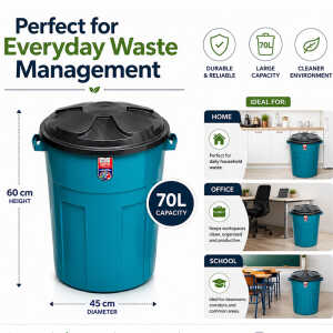 PLASTIC 70L DUSTBIN WITH LID | 1134MEGA - Image 