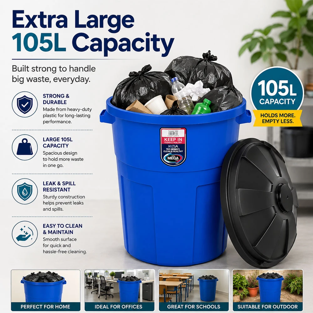 105 L Plastic Dustbin with Lid | 1136Mega