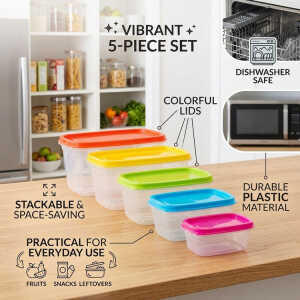 5 PIECES PLASTIC FOOD CONTAINER SET | 210-8010 - Image 