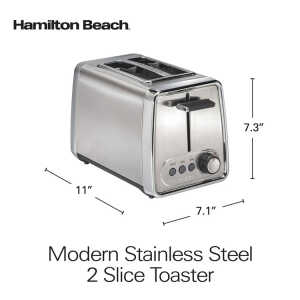 HAMILTON BEACH 2 SLICE STAINLESS STEEL TOASTER SILVER 120V-850W | 22785G - Image 
