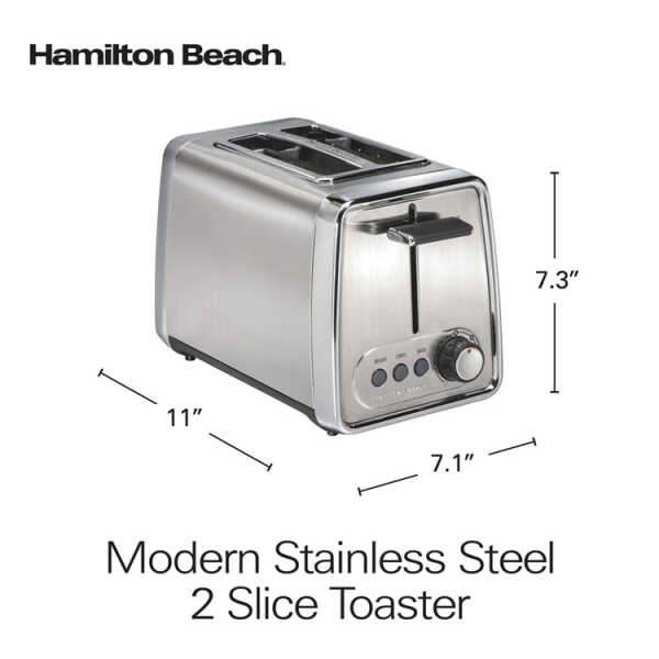 HAMILTON BEACH 2 SLICE STAINLESS STEEL TOASTER SILVER 120V-850W | 22785G - Image 