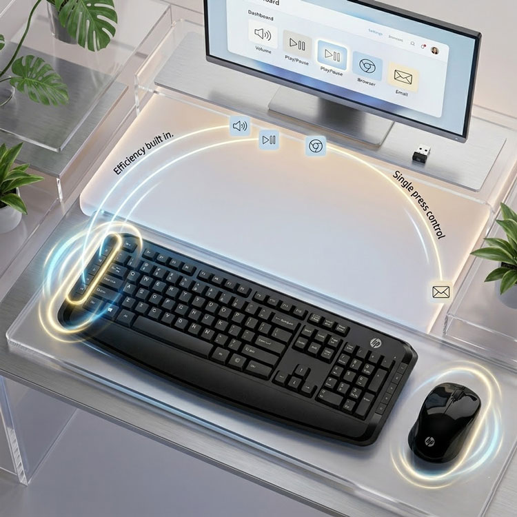 HP 300 keyboard with efficiency built-in hotkeys
