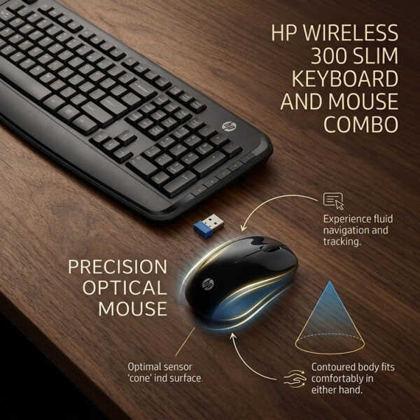 HP WIRELESS 300 SLIM KEYBOARD AND MOUSE COMBO | 3ML04AA#ABL - Image 