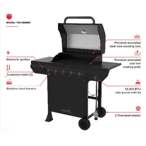 NEXGRILL 5 BURNERS PROPANE GAS GRILL W/ SIDE BURNER IN BLACK | 720-0888SF - Image 