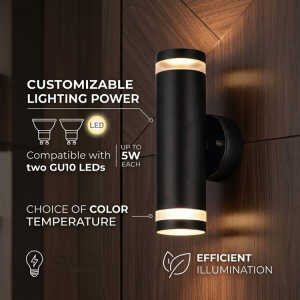LIGHTSOURCE INDOOR/OUTDOOR WALL LAMP GU10 5W IP44 MATT BLACK | 7745-BK - Image 