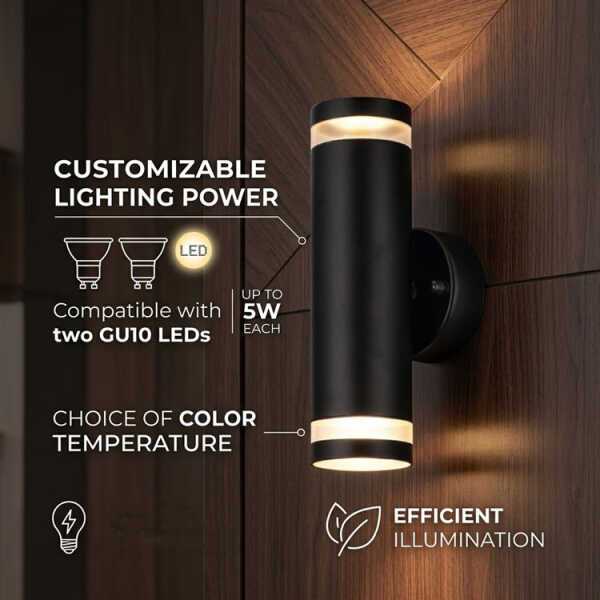 LIGHTSOURCE INDOOR/OUTDOOR WALL LAMP GU10 5W IP44 MATT BLACK | 7745-BK - Image 