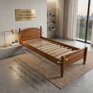 AMANTA WOODEN SINGLE SIZE BED W90XD190XH79 (GELE KABES) BROWN | AMANTA90X190GKB - Image 