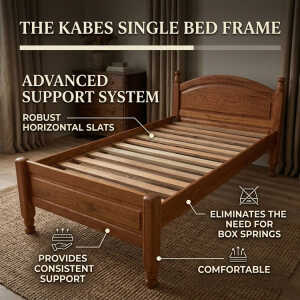 AMANTA WOODEN SINGLE SIZE BED W90XD190XH79 (GELE KABES) BROWN | AMANTA90X190GKB - Image 