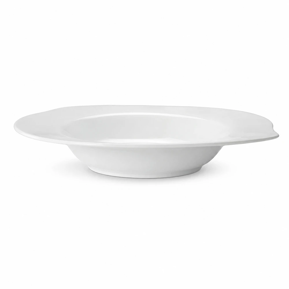 Side view of the ELEGANT 9 inch white deep plate AS-6934