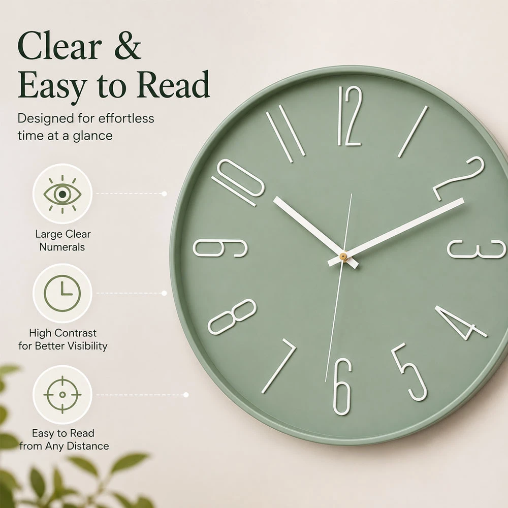 Modern decorative wall clock displayed in a chic and minimalist bedroom