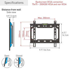BARKAN 13"-43" FIXED TV WALL MOUNT BLACK MAX 40KG | BAR-E202+ - Image 
