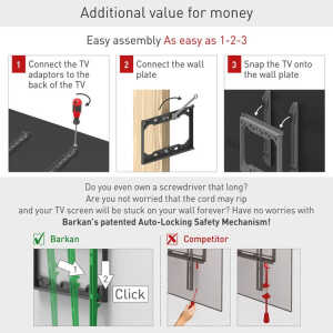 BARKAN 13"-43" FIXED TV WALL MOUNT BLACK MAX 40KG | BAR-E202+ - Image 