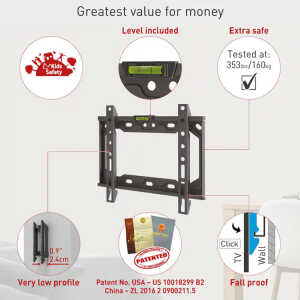 BARKAN 13"-43" FIXED TV WALL MOUNT BLACK MAX 40KG | BAR-E202+ - Image 