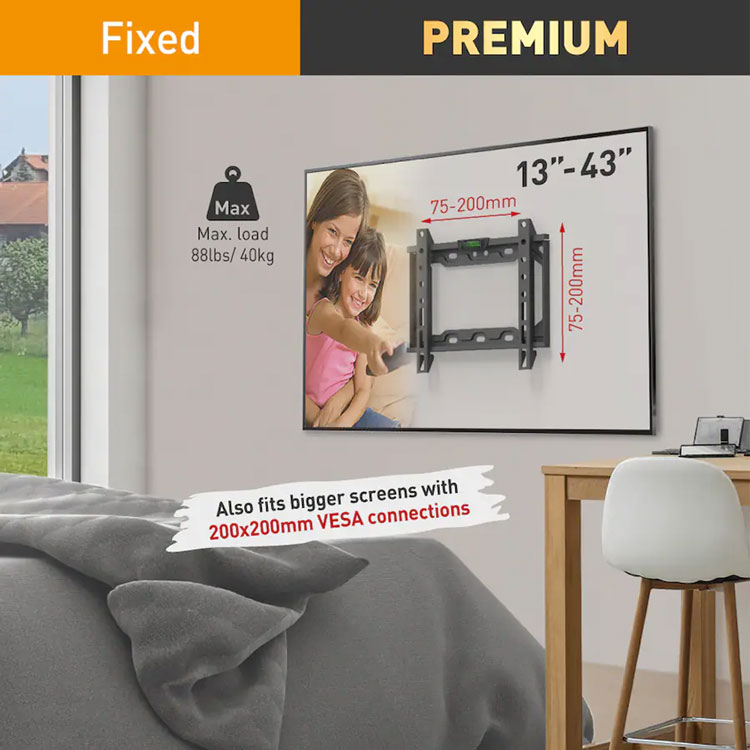 Fixed premium TV mount supporting up to 88lbs.