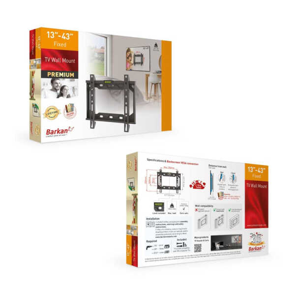 BARKAN 13"-43" FIXED TV WALL MOUNT BLACK MAX 40KG | BAR-E202+ - Image 