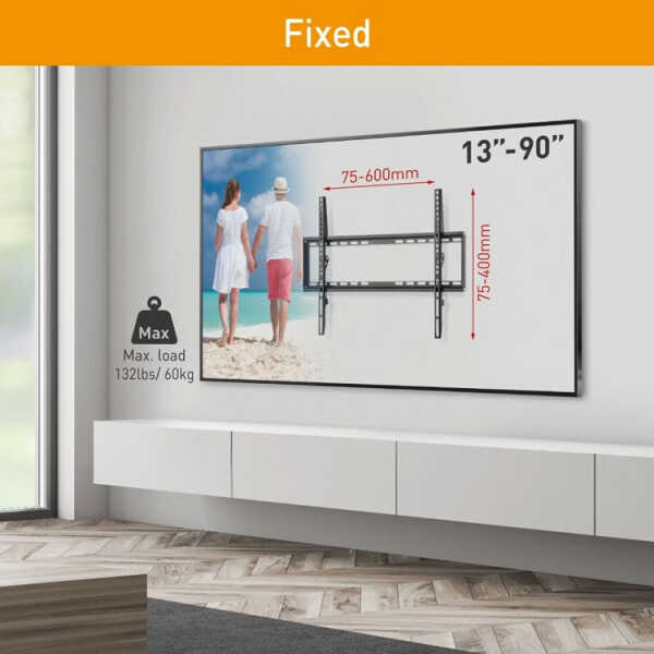 BARKAN 13"-90" FIXED TV WALL MOUNT BLACK MAX 60KG | BAR-E407 - Image 