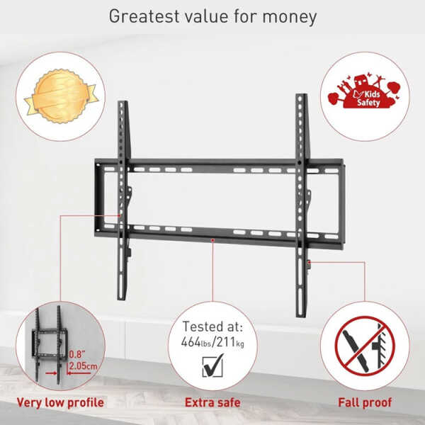 BARKAN 13"-90" FIXED TV WALL MOUNT BLACK MAX 60KG | BAR-E407 - Image 