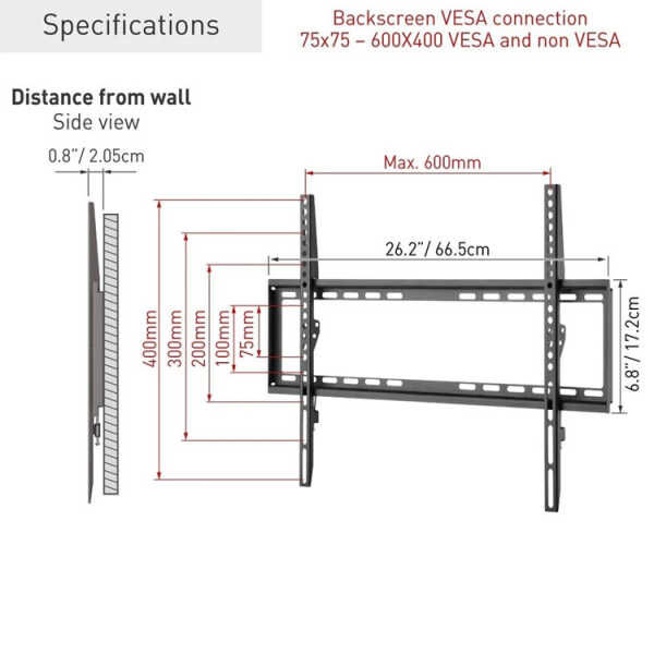 BARKAN 13"-90" FIXED TV WALL MOUNT BLACK MAX 60KG | BAR-E407 - Image 