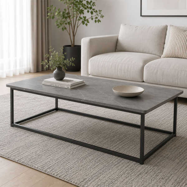 COFFEE CENTER TABLE MOOR STONE GREY BLACK FRAME120X60X41 | CJ008725 - Image 