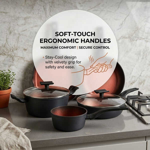 8PCS FORGED ALUMINUM COOKWARE SET BLACK (1X STOCKPOT W/ LID/ 1X SAUCE POT W/LID 1X SAUCEPAN W/LID / 1X GRILL PAN / 1X SKILLET | EP-8PCS-035 - Image 