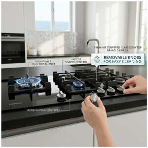 SIEMENS Q500 5 BURNERS GAS COOKTOP 90 CM TEMPERED GLASS BLACK | EP9A6MI40NI - Image 