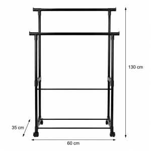 DOUBLE ROD METAL CLOTHING RACK WITH WHEELS 60X35X130CM | FSK10733 - Image 
