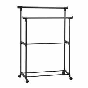 DOUBLE ROD METAL CLOTHING RACK WITH WHEELS 60X35X130CM | FSK10733 - Image 