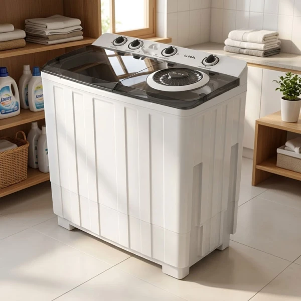 GLOBAL 12KG SEMI-AUTOMATIC WASHING MACHINE WHITE 115V-600W | GB12KG - Image 