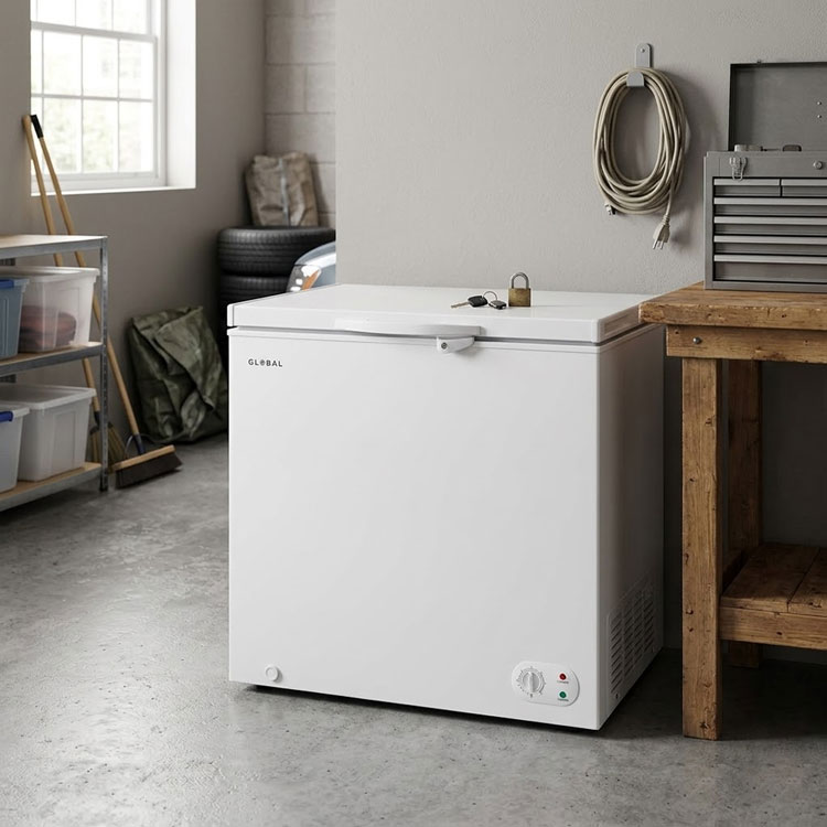 Garage-ready Global 7 CFT chest freezer