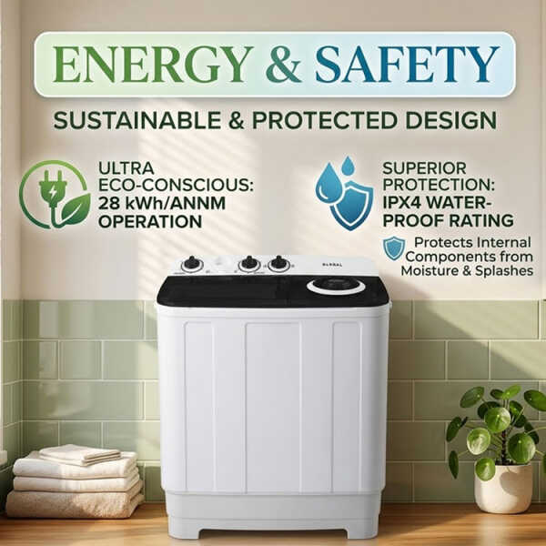 GLOBAL 7KG SEMI-AUTOMATIC WASHING MACHINE WHITE 155V-510W | GB7KG - Image 