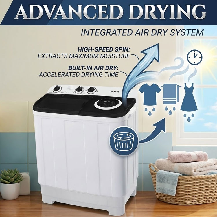 Semi automatic washing machine air dry system feature