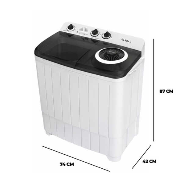 GLOBAL 9KG SEMI-AUTOMATIC WASHING MACHINE WHITE 115V-530W | GB9KG - Image 