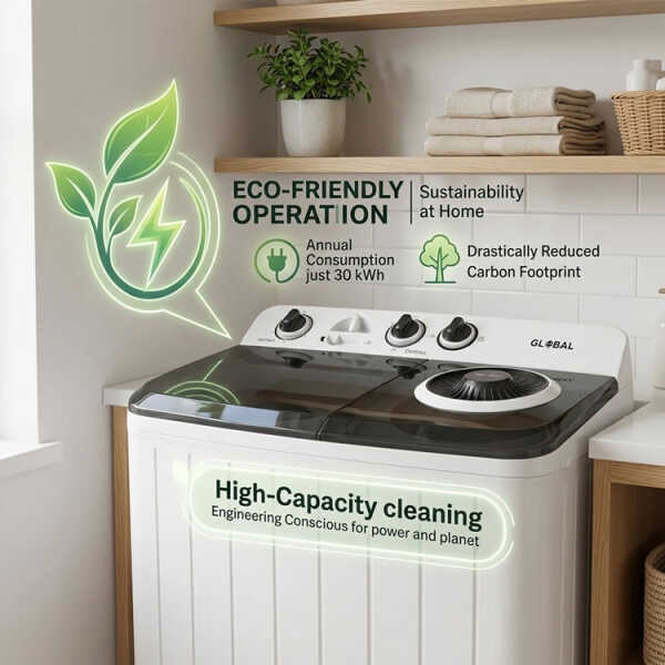 GLOBAL 9KG SEMI-AUTOMATIC WASHING MACHINE WHITE 115V-530W | GB9KG - Image 