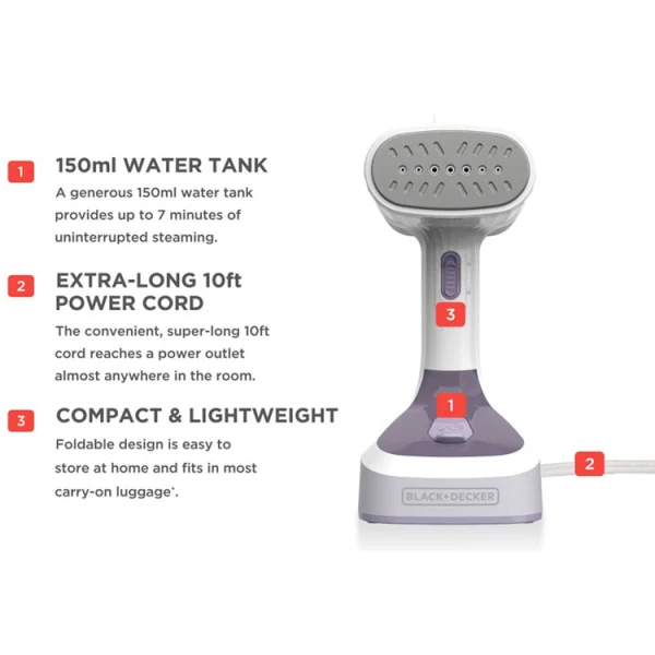 BLACK+DECKER 120V-1200W  HANDHELD FABRIC STEAMER | GS0311-0PDA - Image 