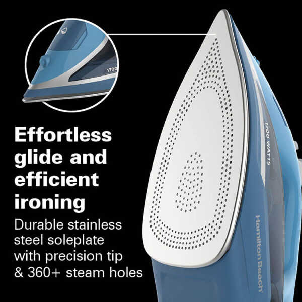 HAMILTON BEACH STEAM IRON W/ RETRACTABLE CORD BLUE 120V-1700W | HB-14216 - Image 