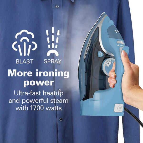 HAMILTON BEACH STEAM IRON W/ RETRACTABLE CORD BLUE 120V-1700W | HB-14216 - Image 