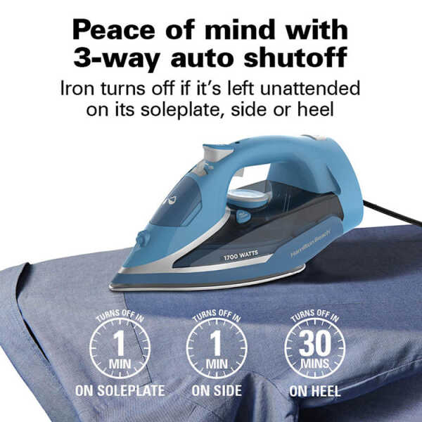HAMILTON BEACH STEAM IRON W/ RETRACTABLE CORD BLUE 120V-1700W | HB-14216 - Image 