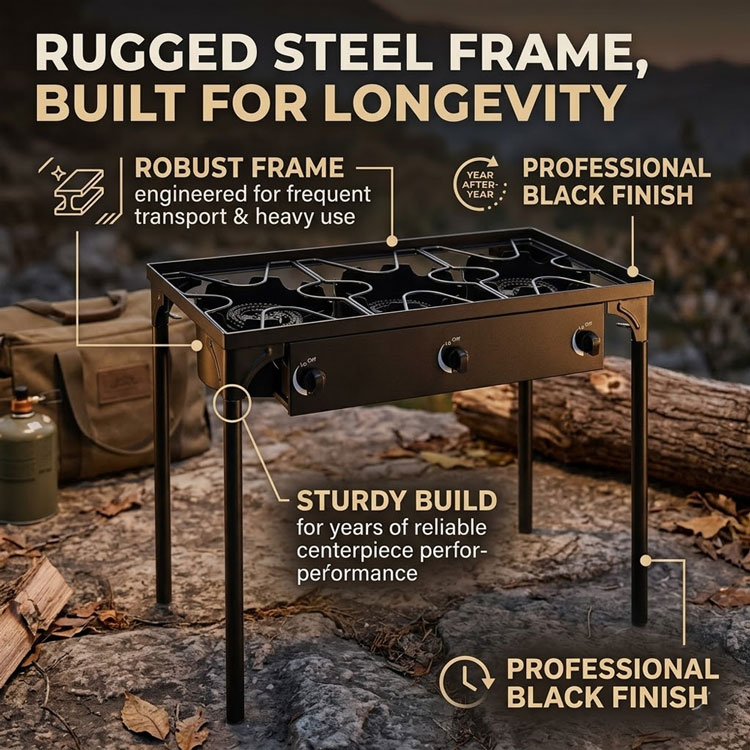 Heavy duty steel frame outdoor propane gas stove