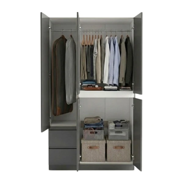 3 DOOR WITH 2 DRAWERS WARDROBE 90X40X180CM GREY | HS435140 - Image 