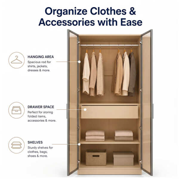 2 DOOR WARDROBE WITH TRANSPARENT DOOR 80X45X200CM | HS435143 - Image 