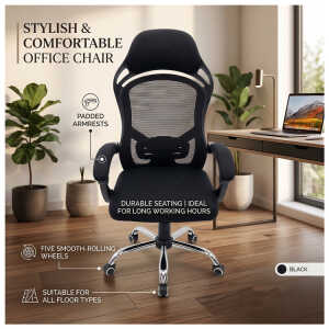 OFFICE CHAIR WITH ARMREST BLACK | KB-33784 - Image 