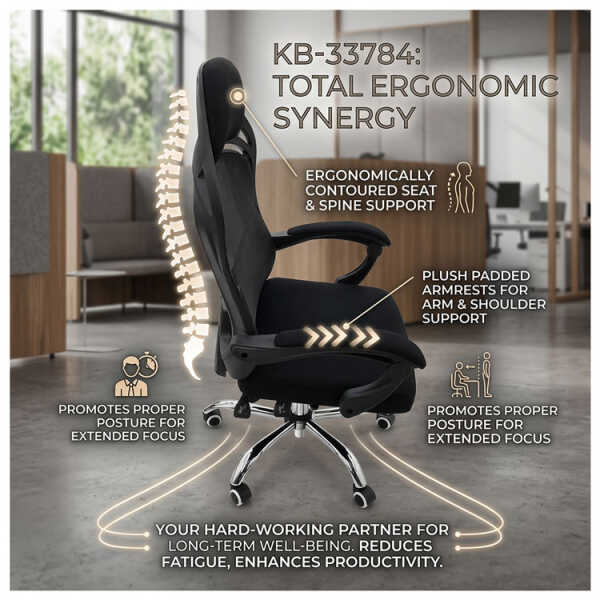 OFFICE CHAIR WITH ARMREST BLACK | KB-33784 - Image 