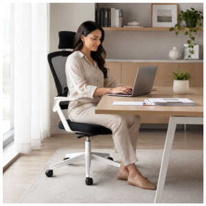 OFFICE CHAIR WITH ARMREST BLACK/WHITE | KB-33874 - Image 