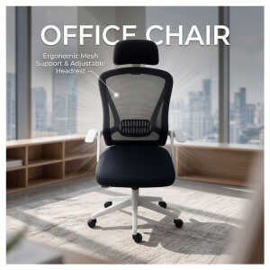 OFFICE CHAIR WITH ARMREST BLACK/WHITE | KB-33874 - Image 