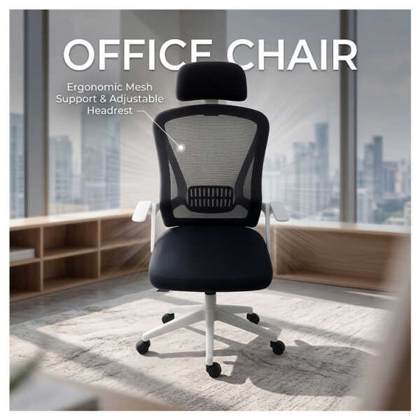 OFFICE CHAIR WITH ARMREST BLACK/WHITE | KB-33874 - Image 