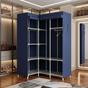 L-SHAPED CORNER WARDROBE W/ ROLL-UP ZIPPER DOORS ASSORTED COLORS  | KB-33888 - Image 