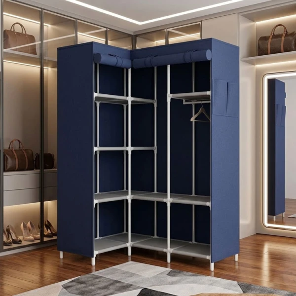 L-SHAPED CORNER WARDROBE W/ ROLL-UP ZIPPER DOORS ASSORTED COLORS  | KB-33888 - Image 