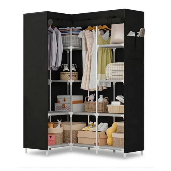 L-SHAPED CORNER WARDROBE W/ ROLL-UP ZIPPER DOORS ASSORTED COLORS  | KB-33888 - Image 